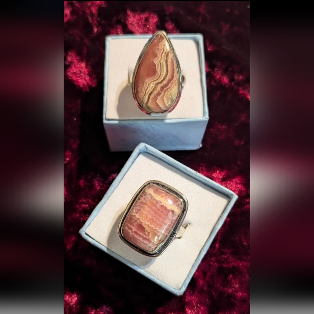 Handcrafted Rhodochrosite Rectangle Banded Ring (8) - Picture 11 of 13